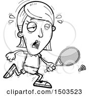 Clipart Of A Black And White Tired Woman Badminton Player Royalty Free Vector Illustration