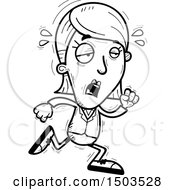 Clipart Of A Black And White Tired Running Business Woman Royalty Free Vector Illustration