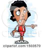 Clipart Of A Mad Pointing Black Female Rugby Player Royalty Free Vector Illustration