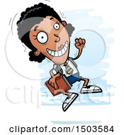 Clipart Of A Jumping Black Female College Student Royalty Free Vector Illustration
