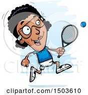 Clipart Of A Running African American Woman Racquetball Player Royalty Free Vector Illustration by Cory Thoman