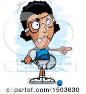 Mad Pointing African American Woman Racquetball Player