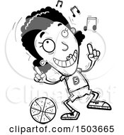 Clipart Of A Black And White Black Female Basketball Player Doing A Happy Dance Royalty Free Vector Illustration