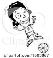 Clipart Of A Black And White Jumping Black Female Basketball Player Royalty Free Vector Illustration