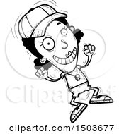Clipart Of A Black And White Jumping Black Female Coach Royalty Free Vector Illustration