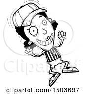 Clipart Of A Black And White Jumping Black Female Referee Royalty Free Vector Illustration