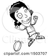 Clipart Of A Black And White Jumping Black Female Rugby Player Royalty Free Vector Illustration