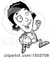 Clipart Of A Black And White Running Black Female Rugby Player Royalty Free Vector Illustration