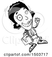 Clipart Of A Black And White Jumping Black Female College Student Royalty Free Vector Illustration