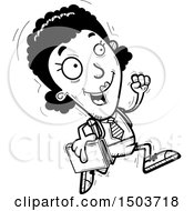 Clipart Of A Black And White Running Black Female College Student Royalty Free Vector Illustration