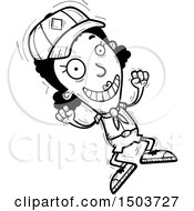 Clipart Of A Black And White Jumping Black Female Scout Royalty Free Vector Illustration
