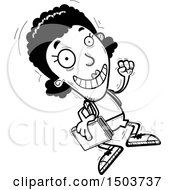 Clipart Of A Black And White Jumping Black Female Community College Student Royalty Free Vector Illustration