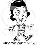 Clipart Of A Black And White Walking Black Female Track And Field Athlete Royalty Free Vector Illustration
