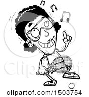 Clipart Of A Black And White Happy Dancing African American Woman Racquetball Player Royalty Free Vector Illustration
