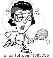 Clipart Of A Black And White Tired African American Woman Racquetball Player Royalty Free Vector Illustration