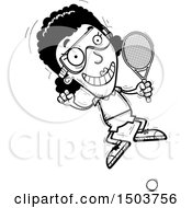 Clipart Of A Black And White Jumping African American Woman Racquetball Player Royalty Free Vector Illustration