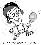 Clipart Of A Black And White Running African American Woman Racquetball Player Royalty Free Vector Illustration