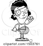 Clipart Of A Black And White Waving African American Woman Racquetball Player Royalty Free Vector Illustration