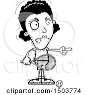 Clipart Of A Black And White Mad Pointing African American Woman Tennis Player Royalty Free Vector Illustration