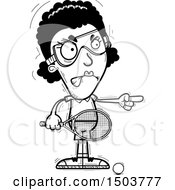 Clipart Of A Black And White Mad Pointing African American Woman Racquetball Player Royalty Free Vector Illustration