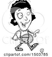 Clipart Of A Black And White Walking African American Woman Tennis Player Royalty Free Vector Illustration