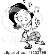 Clipart Of A Black And White Happy Dancing African American Woman Badminton Player Royalty Free Vector Illustration