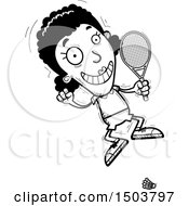 Clipart Of A Black And White Jumping African American Woman Badminton Player Royalty Free Vector Illustration