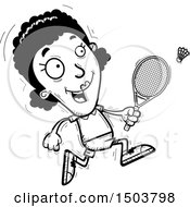 Clipart Of A Black And White Running African American Woman Badminton Player Royalty Free Vector Illustration