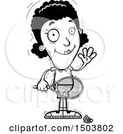 Clipart Of A Black And White Waving African American Woman Badminton Player Royalty Free Vector Illustration