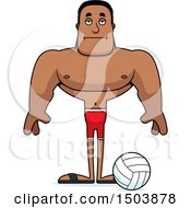 Clipart Of A Bored Buff African American Male Beach Volleyball Player Royalty Free Vector Illustration