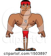 Clipart Of A Bored Buff African American Male Lifeguard Royalty Free Vector Illustration