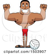 Clipart Of A Cheering Buff African American Male Beach Volleyball Player Royalty Free Vector Illustration
