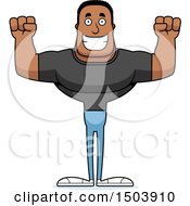 Clipart Of A Cheering Buff African American Casual Man Royalty Free Vector Illustration