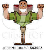 Clipart Of A Cheering Buff African American Male Hiker Royalty Free Vector Illustration