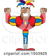 Clipart Of A Cheering Buff African American Male Jester Royalty Free Vector Illustration