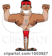Clipart Of A Cheering Buff African American Male Lifeguard Royalty Free Vector Illustration