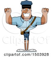 Clipart Of A Cheering Buff African American Mail Man Royalty Free Vector Illustration