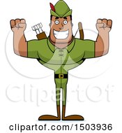 Clipart Of A Cheering Buff African American Male Robin Hood Archer Royalty Free Vector Illustration