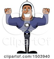 Clipart Of A Cheering Buff African American Space Man Or Astronaut Royalty Free Vector Illustration