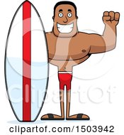 Poster, Art Print Of Cheering Buff African American Male Surfer