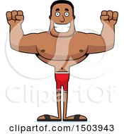 Clipart Of A Cheering Buff African American Male Swimmer Royalty Free Vector Illustration