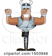 Clipart Of A Cheering Buff African American Male Viking Royalty Free Vector Illustration