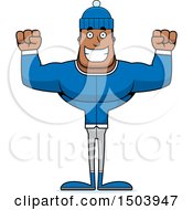 Clipart Of A Cheering Buff African American Winter Man Royalty Free Vector Illustration