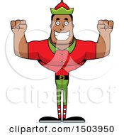 Clipart Of A Cheering Buff African American Male Christmas Elf Royalty Free Vector Illustration