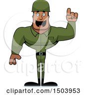 Clipart Of A Buff African American Male Army Soldier With An Idea Royalty Free Vector Illustration