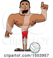 Clipart Of A Buff African American Male Beach Volleyball Player With An Idea Royalty Free Vector Illustration
