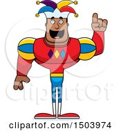 Clipart Of A Buff African American Male Jester With An Idea Royalty Free Vector Illustration