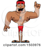 Clipart Of A Buff African American Male Lifeguard With An Idea Royalty Free Vector Illustration