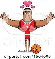 Clipart Of A Buff African American Male Basketball Player With Open Arms Royalty Free Vector Illustration