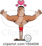 Clipart Of A Buff African American Male Beach Volleyball Player With Open Arms Royalty Free Vector Illustration